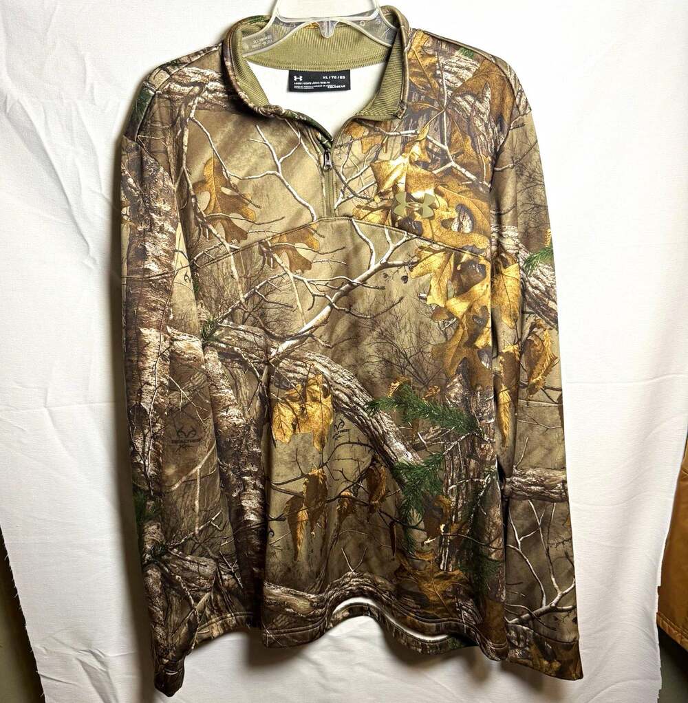 Under Armour ColdGear Camo Pullover Mens XL 1/4 Zip Hunting Realtree Edge